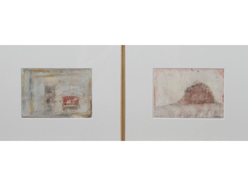 Robert DROULERS (1920-1994) : Compositions. Deux techniques mixtes sur papier, monogrammées bas droite. Dim. : 10,5x14,5cm.