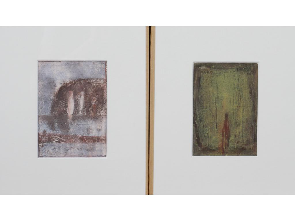 Robert DROULERS (1920-1994) : Personnages et silhouette. Deux techniques mixtes sur papier. Une monogrammée bas droite. Dim. : 14x10cm.