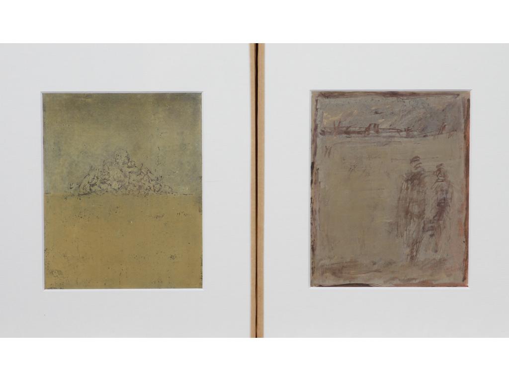 Robert DROULERS (1920-1994) : Silhouette et composition. Deux acryliques sur papier. Dim. : 17x13,5cm.