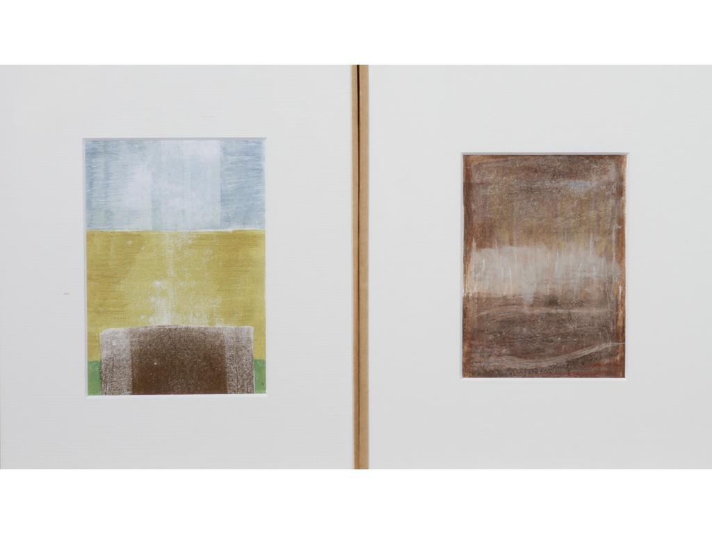 Robert DROULERS (1920-1994) : Compositions. Deux huiles sur papier. Dim. : 14x10 et 16x11,5cm.