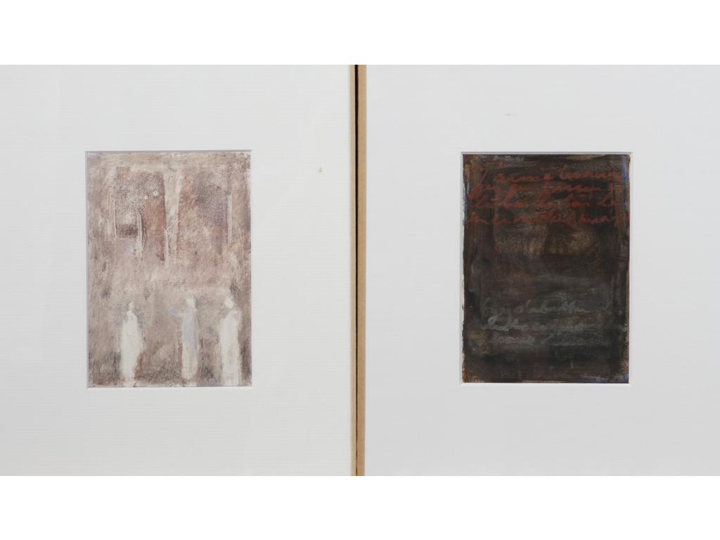 Robert DROULERS (1920-1994) : Silhouette et Ecritures. Deux acryliques sur papier. Dim. : 15x10cm