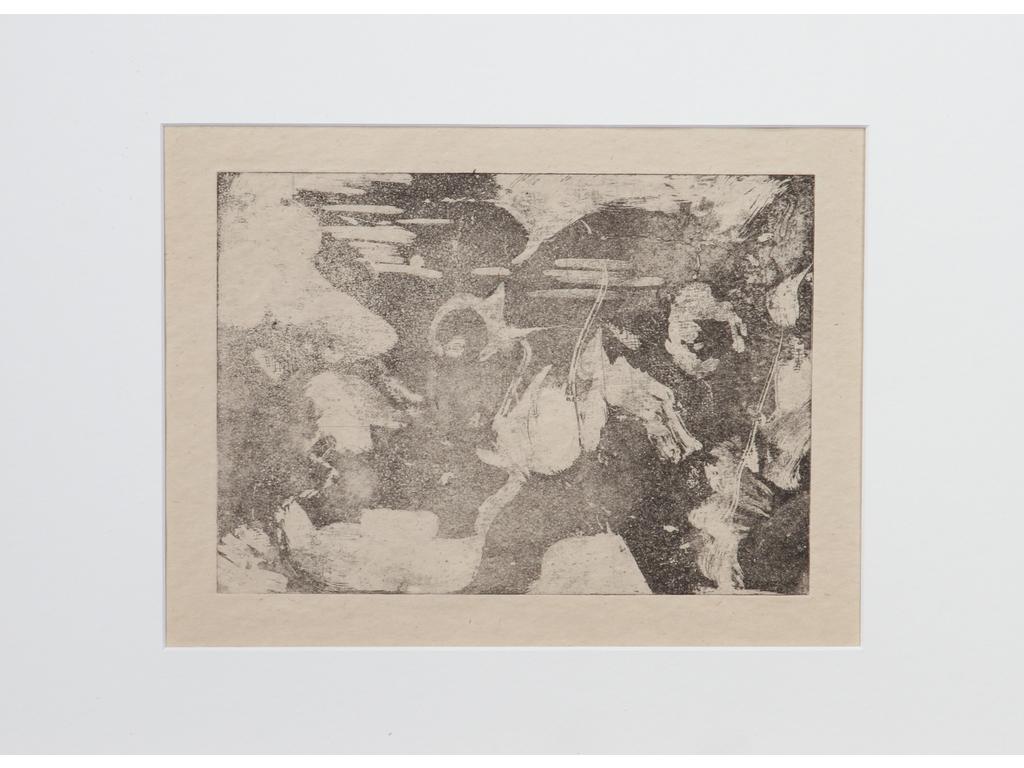 Robert DROULERS (1920-1994) : Composition. Gravure en noir. Dim, : 15x21,5cm. On y joint une eau-forte, composition. Dim. : 18,5x23cm.
