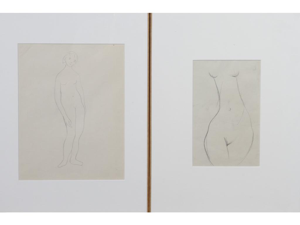 Robert DROULERS (1920-1994) : Nu debout et buste. Deux dessins au crayon. Dim. : 25,5x20 et 20x12,5cm.