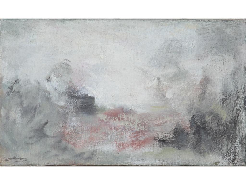 Robert DROULERS (1920-1994) : Composition. Huile sur toile, monogrammée bas à gauche. Dim. : 16x27cm.