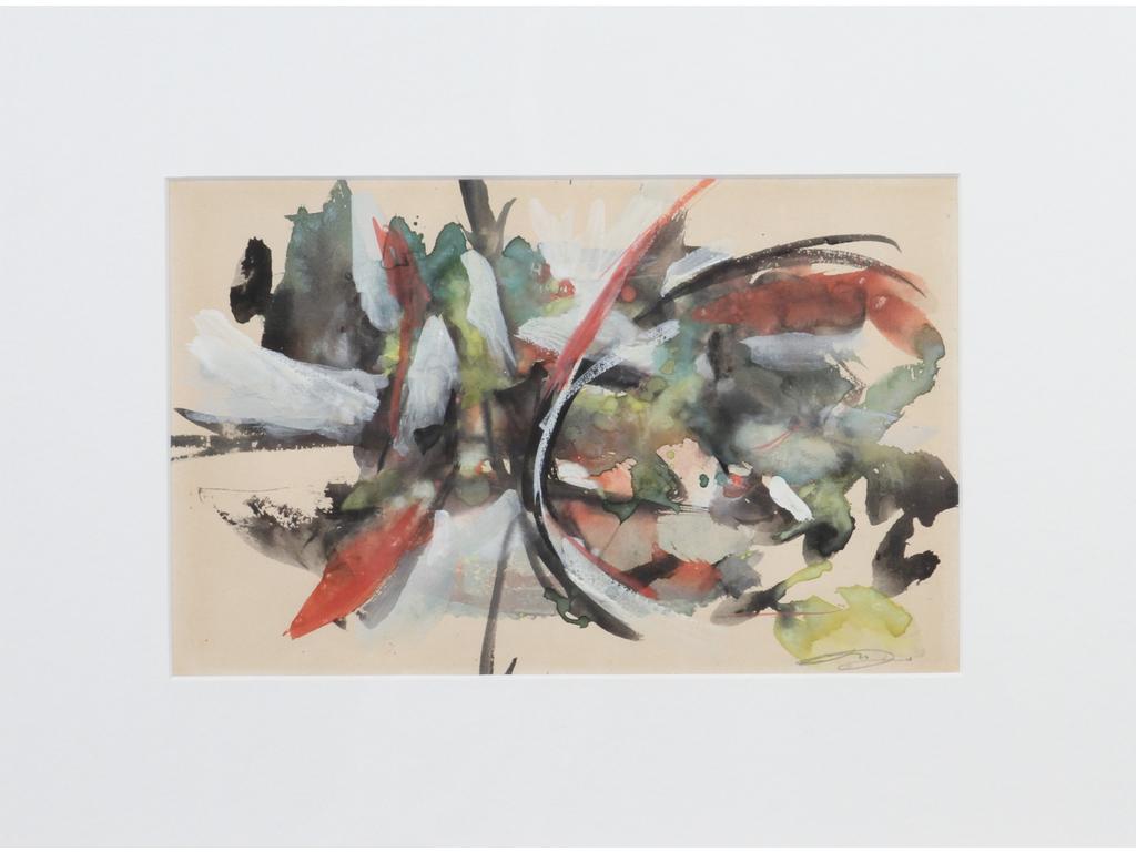 Robert DROULERS (1920-1994) : Compositions. Deux gouaches, une monogrammée bas droite, l'autre signée bas droite. Dim. : 15x24 cm.