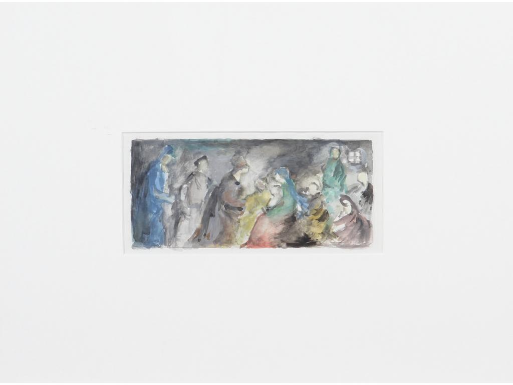 Robert DROULERS (1920-1994) : Les Rois Mages. Aquarelle. Dim. : 8x18cm.