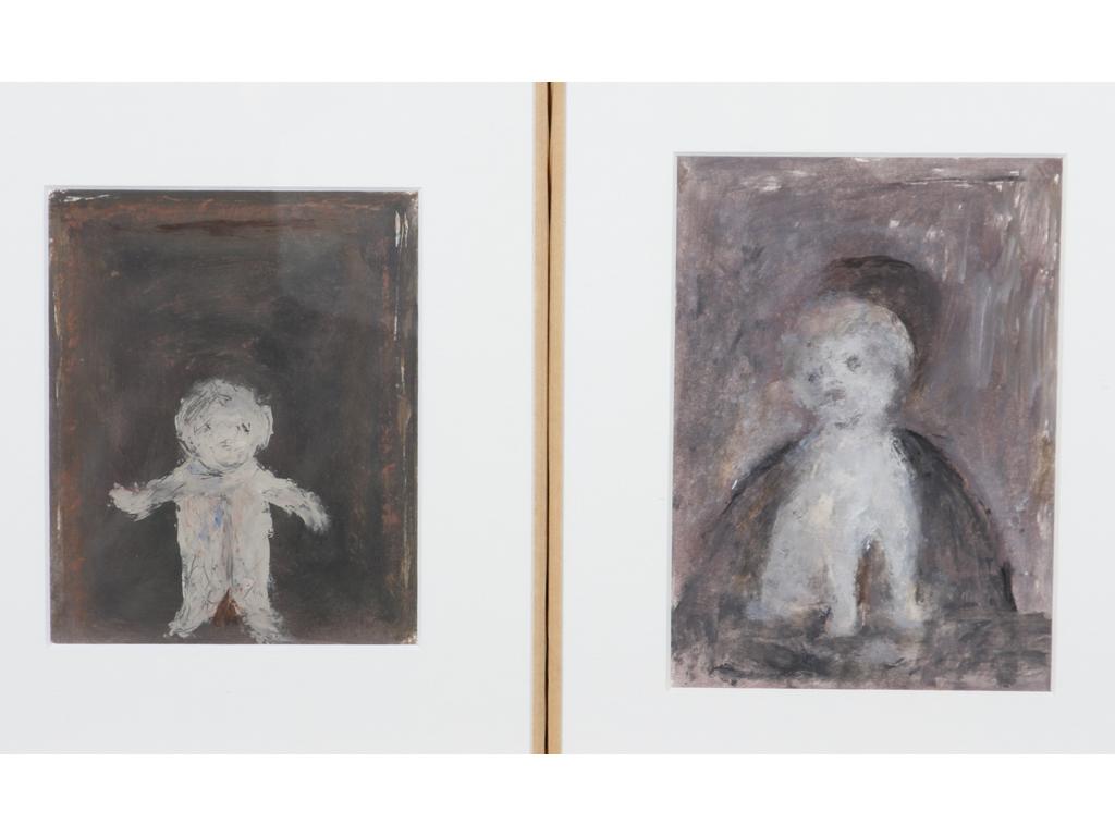 Robert DROULERS (1920-1994) : Chien et Ours. Deux gouaches. Dim, : 20x14,5 et 17x14,5cm.