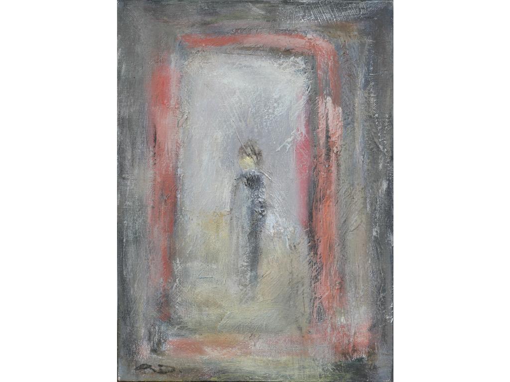 Robert DROULERS (1920-1994) : Silhouettes. Huile sur toile, monogrammée bas gauche. Dim. : 27x19,5cm