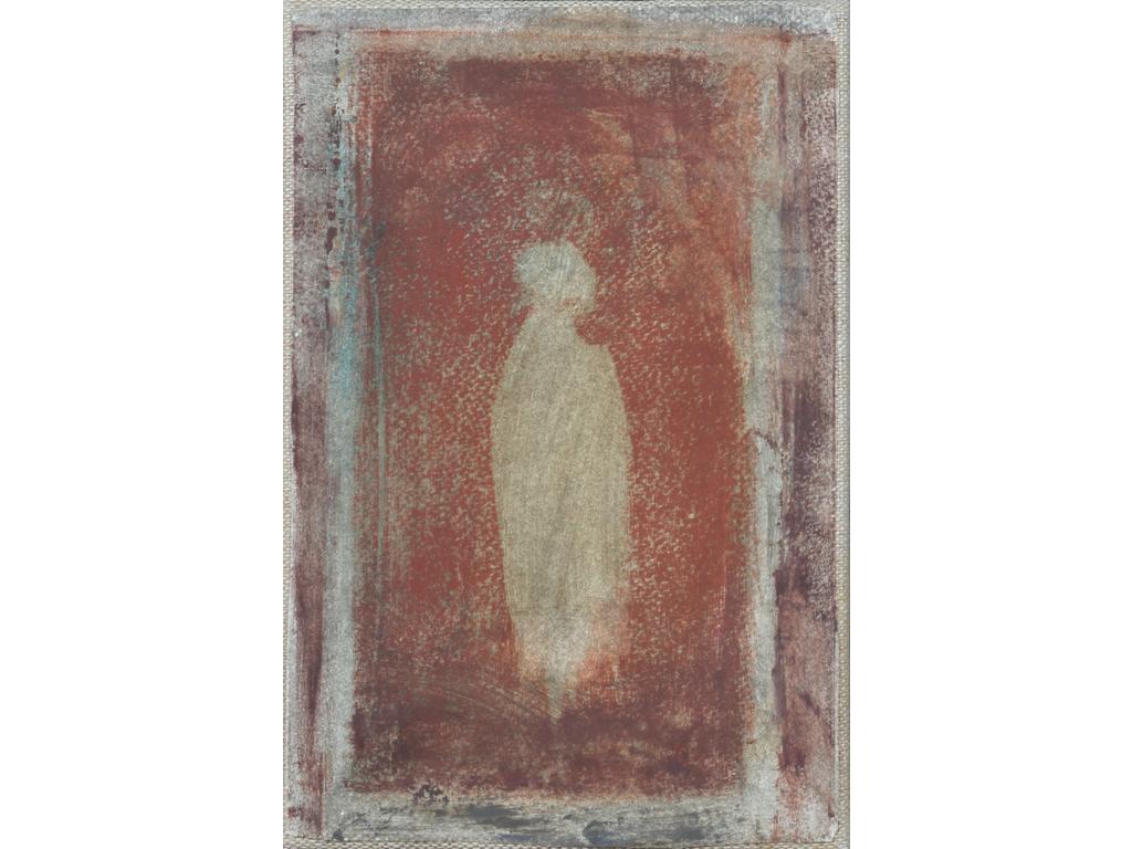 Robert DROULERS (1920-1994) : Silhouettes. Huile sur papier marouflé. Dim. : 18x12cm.