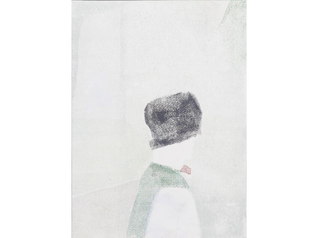 Robert DROULERS (1920-1994) : Femme à la coiffe. Sérigraphie sur bois. Dim. : 44,5x32cm.