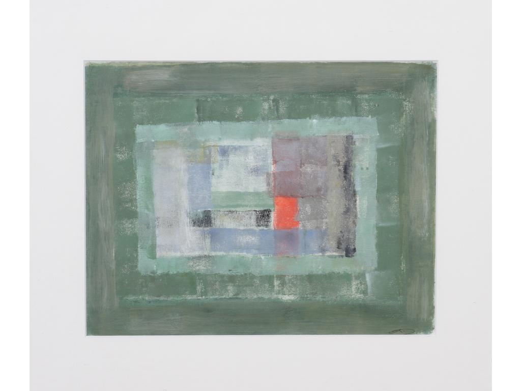 Robert DROULERS (1920-1994) : Géométrie. Gouache sur papier, monogrammée bas gauche. Dim. : 25,5x32,5cm.