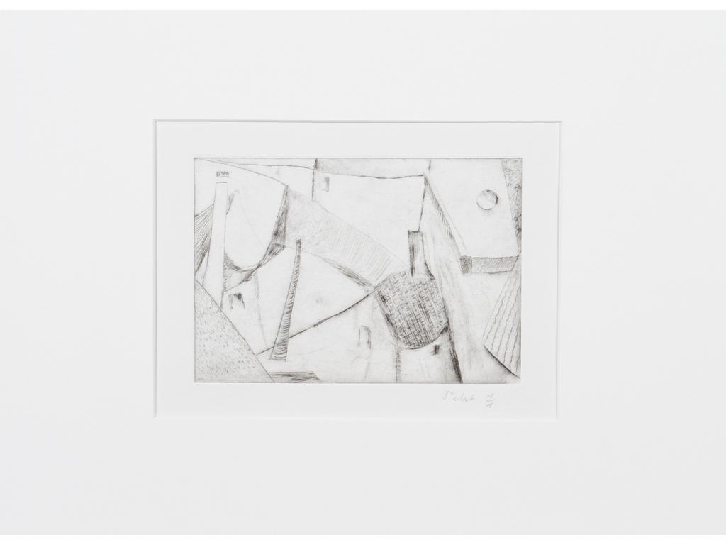 Robert DROULERS (1920-1994) : Vues urbaines. Deux gravures à l'eau-forte. (Une sans cadre). Dim : 11x16,5cm.