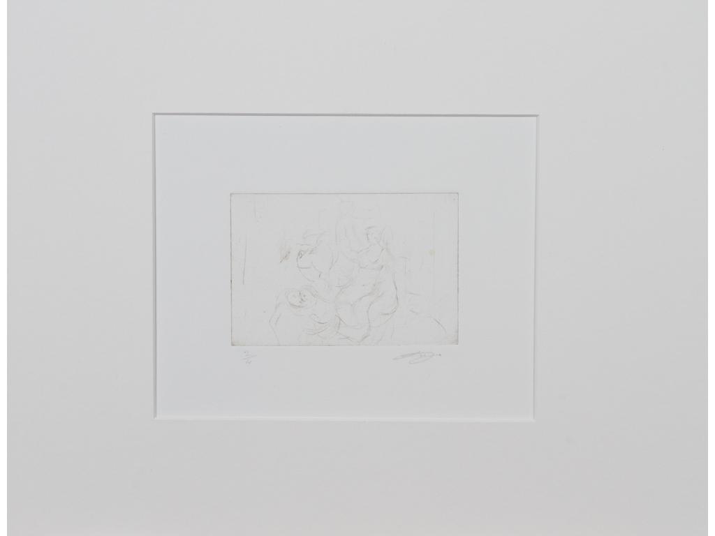 Robert DROULERS (1920-1994) : La Danse et Paysage. Deux gravures à l'eau-forte, monogrammées bas droite. Dim. : 8x11,5cm.
