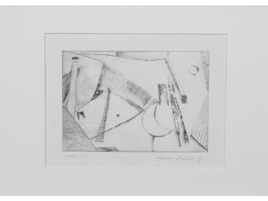 Robert DROULERS (1920-1994) : Paysage urbain. Gravure. Epreuve d'artiste, monogrammée bas gauche. Dim, : 11,5x17cm.