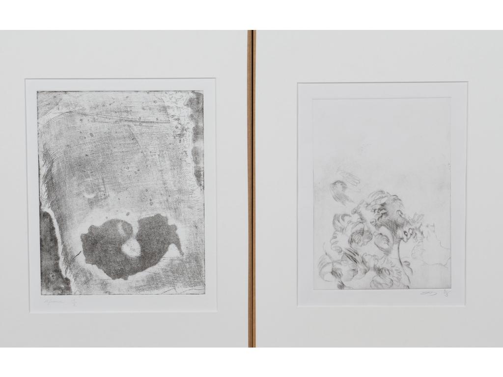 Robert DROULERS (1920-1994) : Compositions. Deux gravures à l'eau forte. Dim. : 23x18 et 22x16cm.