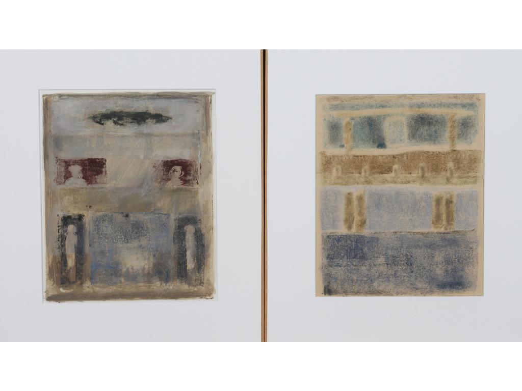 Robert DROULERS (1920-1994) : Compositions. Deux huiles sur papier. Dim. : 26,5x21cm.