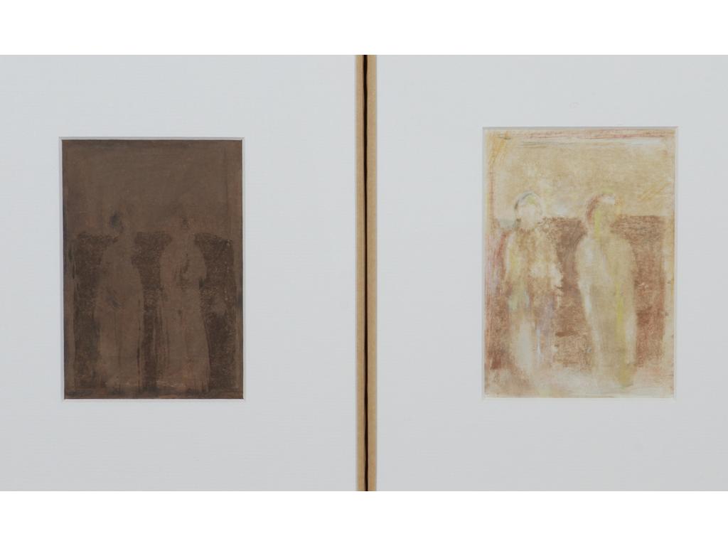 Robert DROULERS (1920-1994) : Personnages. Deux huiles sur papier. Dim. : 16x10 et 15x10cm
