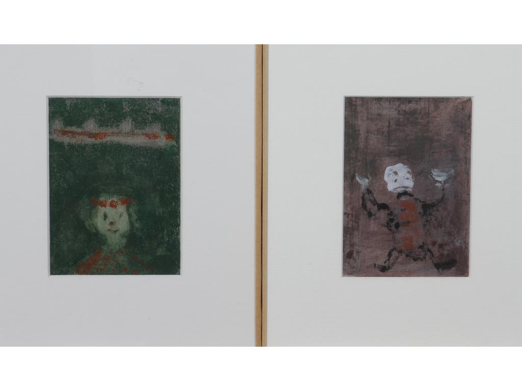 Robert DROULERS (1920-1994) : Personnages. Deux huiles sur papier. Dim. : 15x10cm