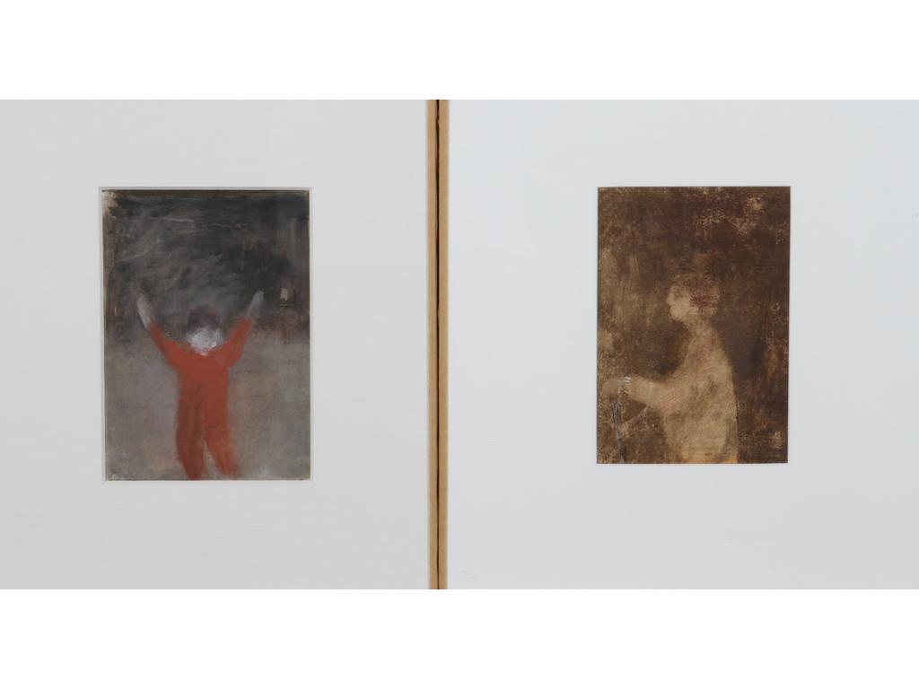 Robert DROULERS (1920-1994) : Mère et enfant. Deux huiles sur papier. Dim. : 15x10 et 14x9cm.