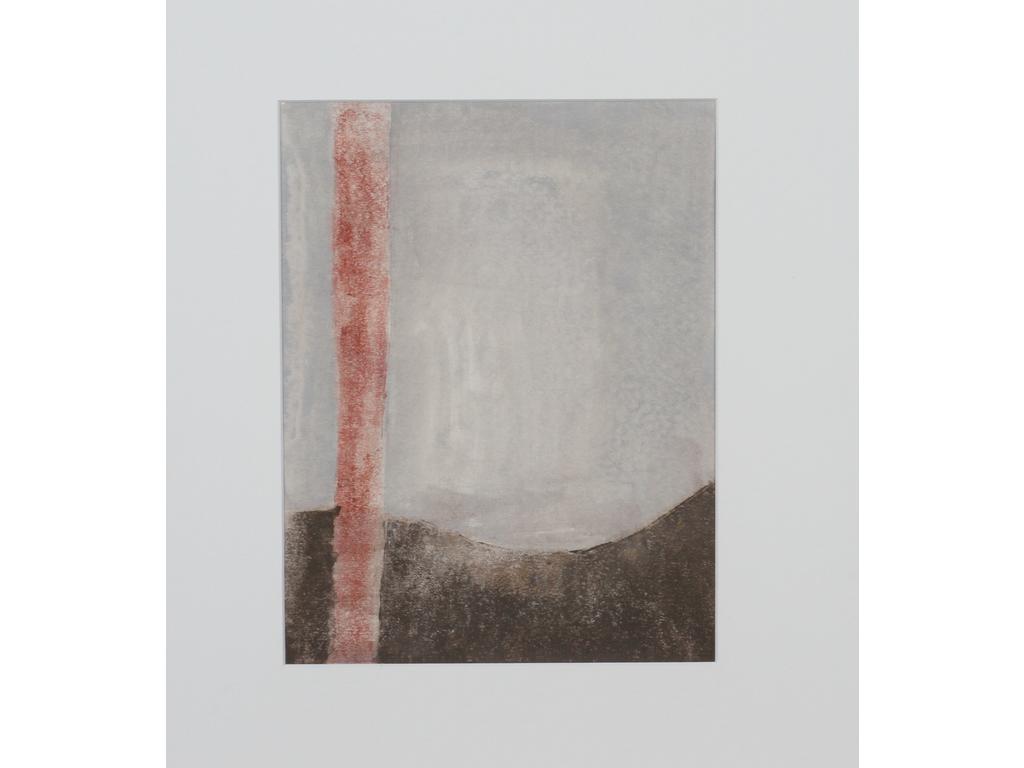 Robert DROULERS (1920-1994) : Le Tronc rouge. Huile sur papier. Dim. : 25x20cm.