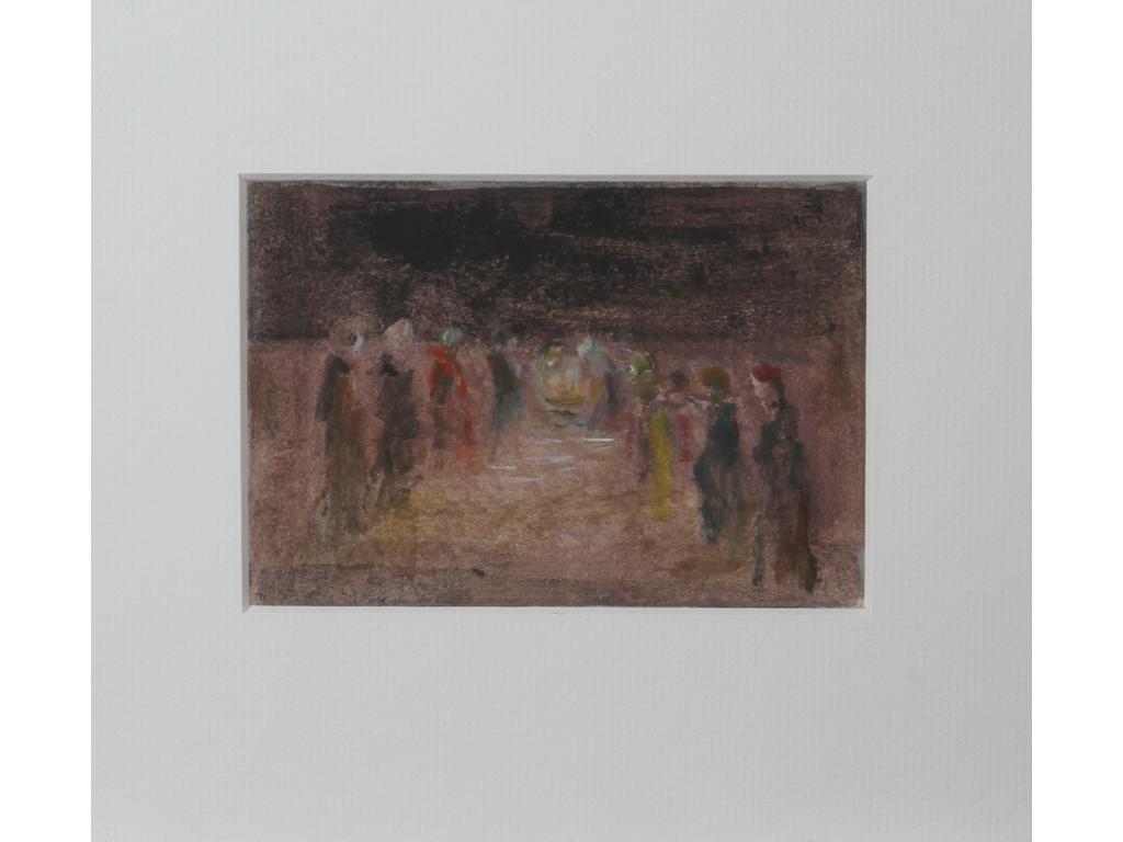 Robert DROULERS (1920-1994) : Adoration. Huile sur papier. Dim. : 10,5x15cm.