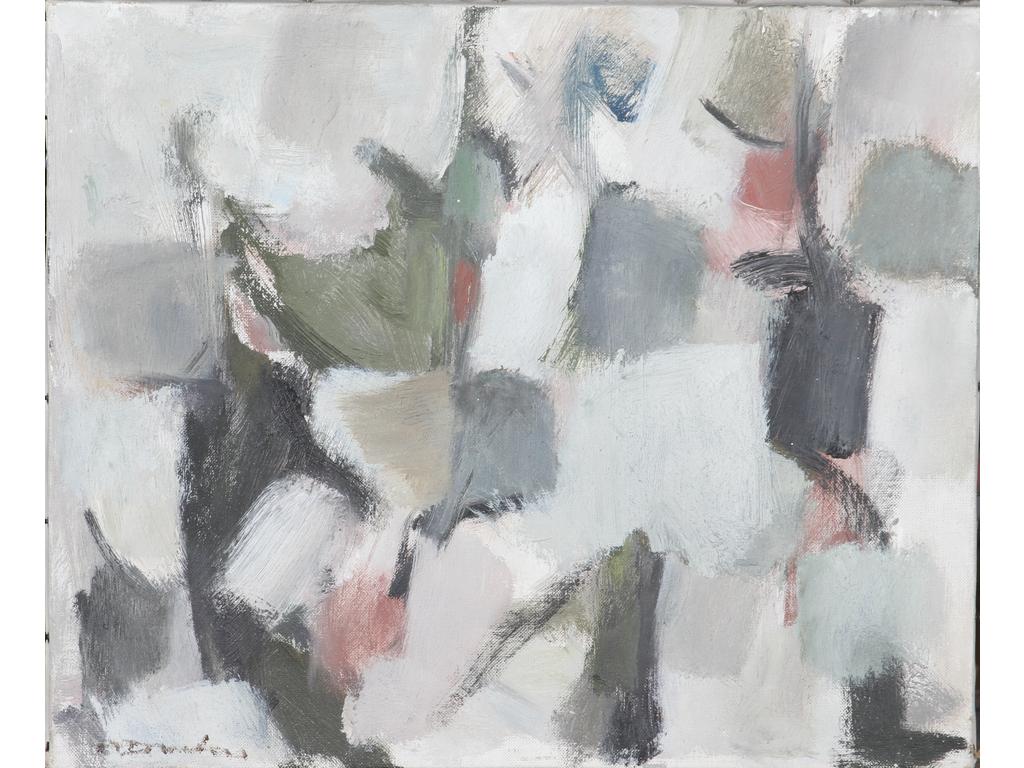 Robert DROULERS (1920-1994) : Composition. Huile sur toile, signée et datée 1956 au revers. Dim. : 38,5x46cm.