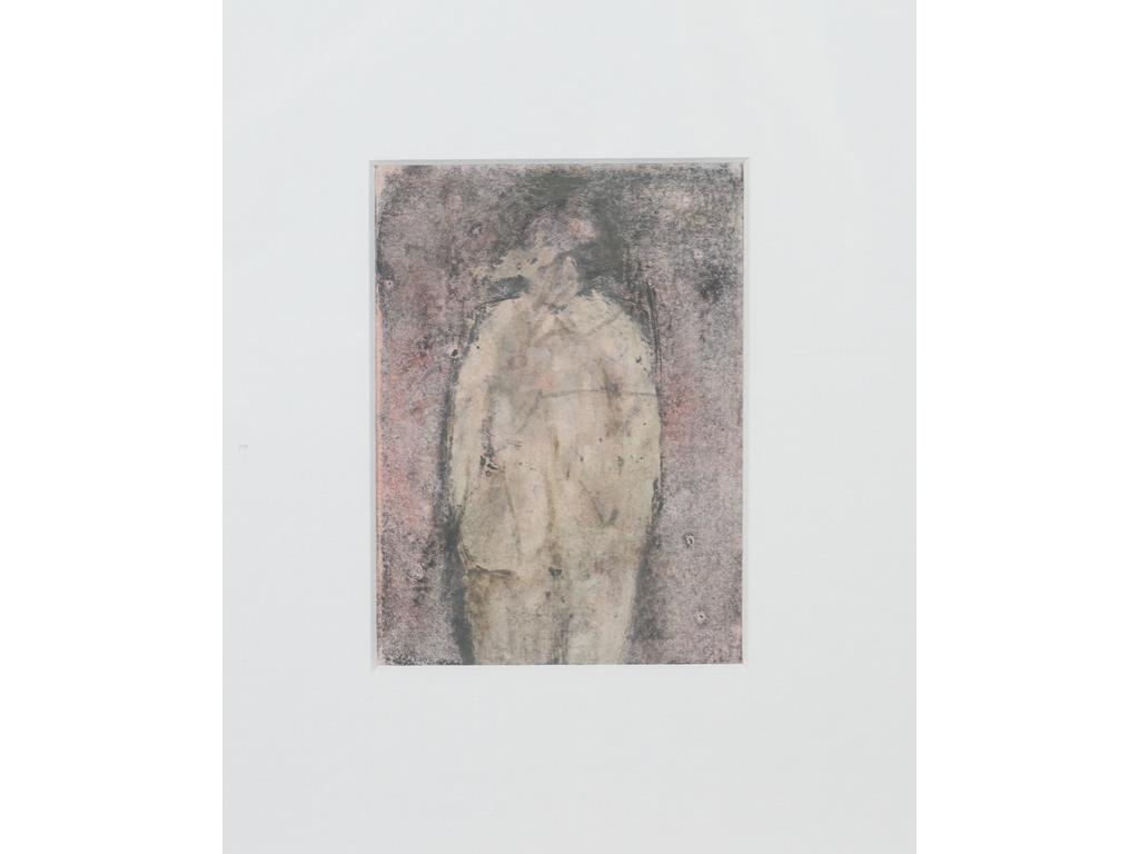 Robert DROULERS (1920-1994) : Bonhomme au chapeau. Huile sur papier. Dim. : 15x10cm.