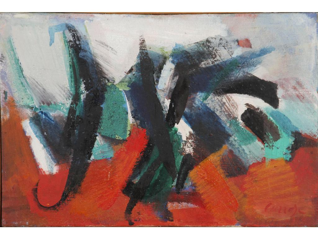 Michel CARRADE : Composition. Huile sur toile, signée bas droite. Tampon de la Galerie Kahn au revers.Dim. : 35x52cm.
