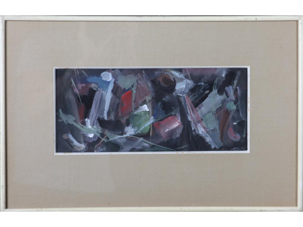 Robert DROULERS (1920-1994) : Composition. Gouache, monogrammée bas à droite et datée 1955. Dim. : 13,5x31,5cm.