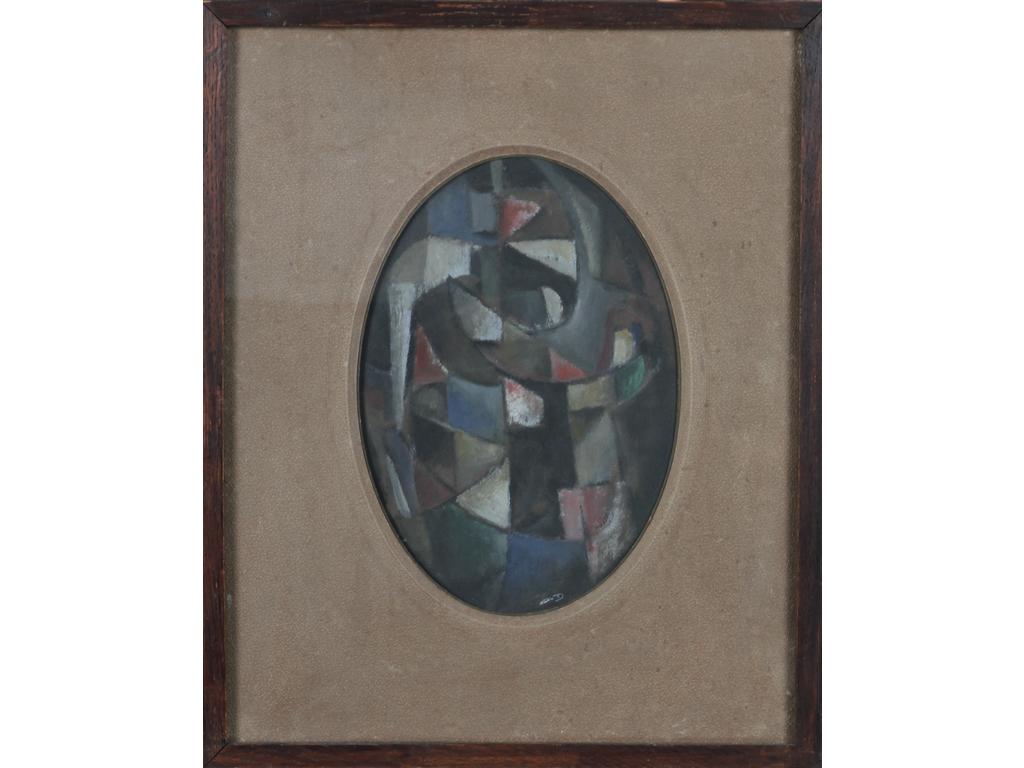 Robert DROULERS (1920-1994) : Composition dans un ovale. Pastel, monogrammée en bas au milieu. Dim. : 25,5x17,5cm.