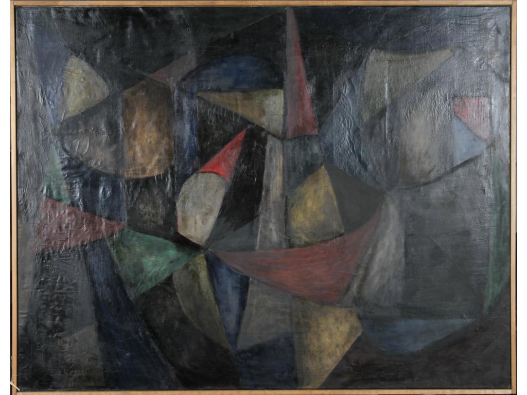 Robert DROULERS (1920-1994) : Composition. Huile sur toile, signée bas à droite, située à Lambersart au dos. Dim. : 112x143cm.