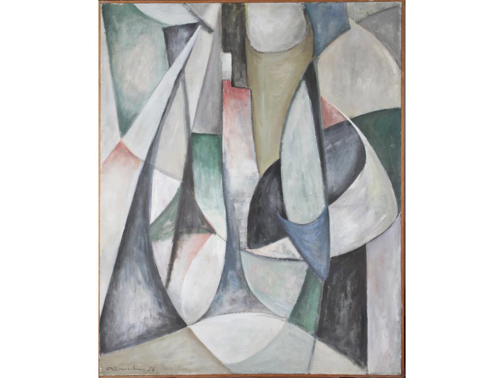 Robert DROULERS (1920-1994) : Composition. Huile sur toile, signée bas à gauche et datée 56. Dim. : 162x130cm.