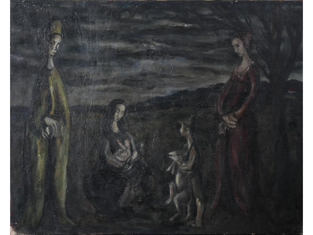 Robert DROULERS (1920-1994) : Maternité. Huile sur toile. Dim. : 73x92cm.
