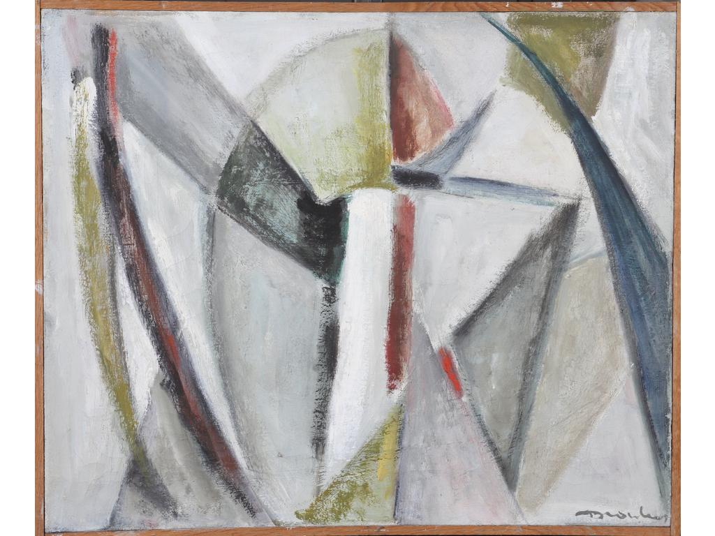 Robert DROULERS (1920-1994) : Composition géométrique. Huile sur toile, signée bas à droite. Dim. : 60x73cm.