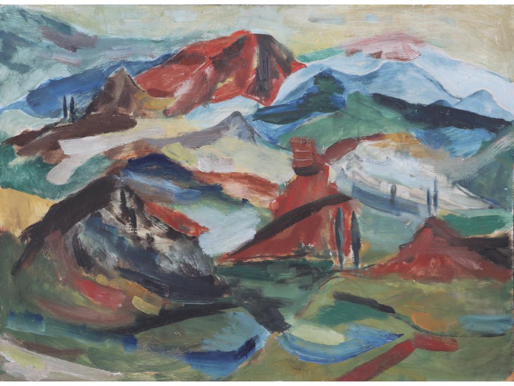 Robert DROULERS (1920-1994) : Paysage. Huile sur isorel. Dim. : 54x73cm.