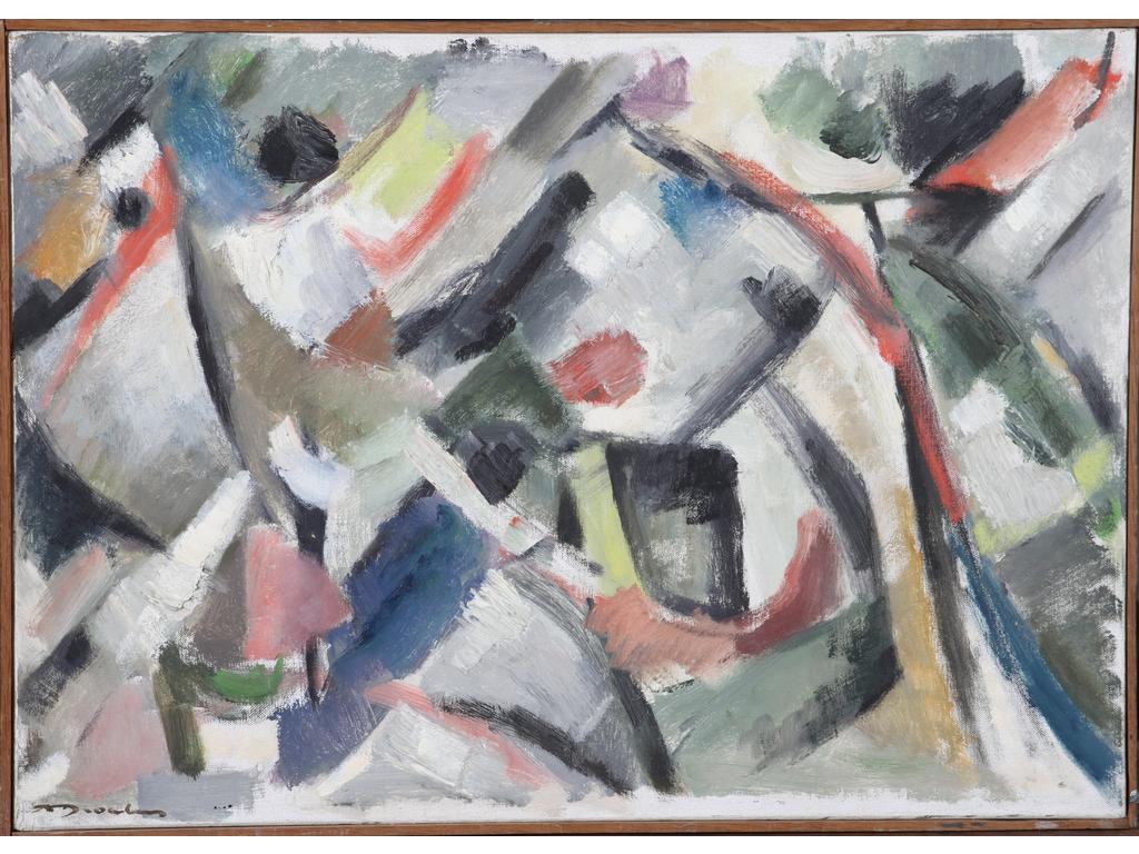 Robert DROULERS (1920-1994) : Composition. Huile sur toile, signée bas à gauche. Dim. : 45x64cm.