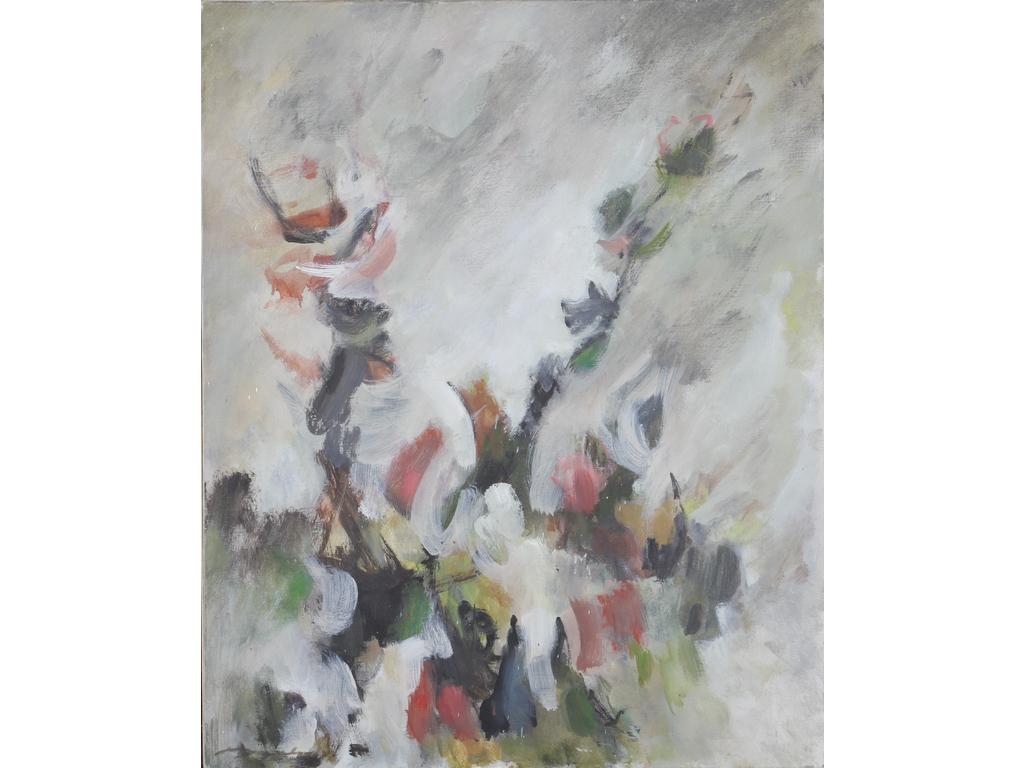Robert DROULERS (1920-1994) : Composition abstraite. Huile sur toile, signée bas à gauche et située au dos à Lambersart. Dim. : 100x81cm.
