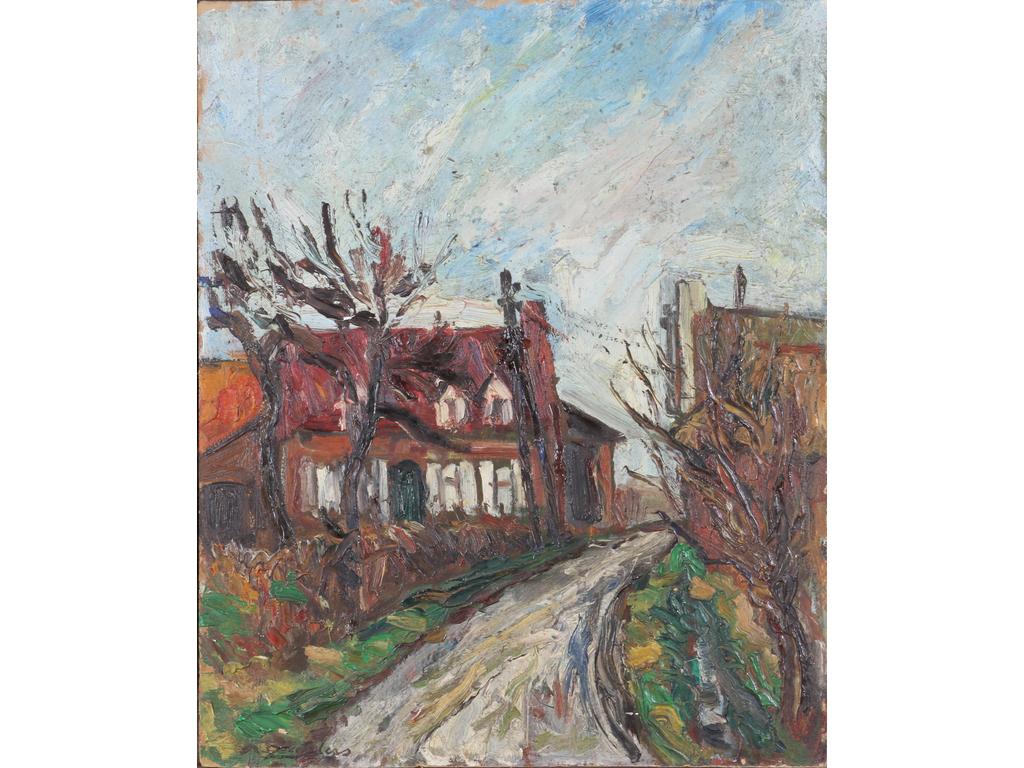 Robert DROULERS (1920-1994) : La Route. Huile sur carton, signée en bas à gauche. Dim. : 46x38 cm.