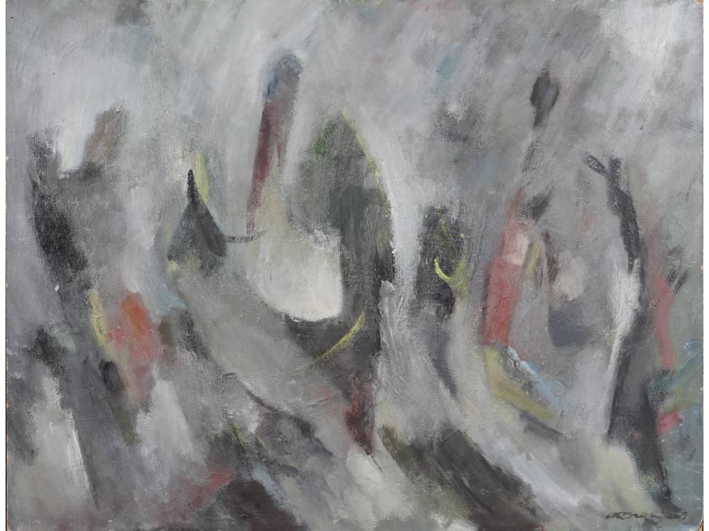 Robert DROULERS (1920-1994) : Composition. Huile sur carton, signée bas à droite. Dim. : 71x91,5cm
