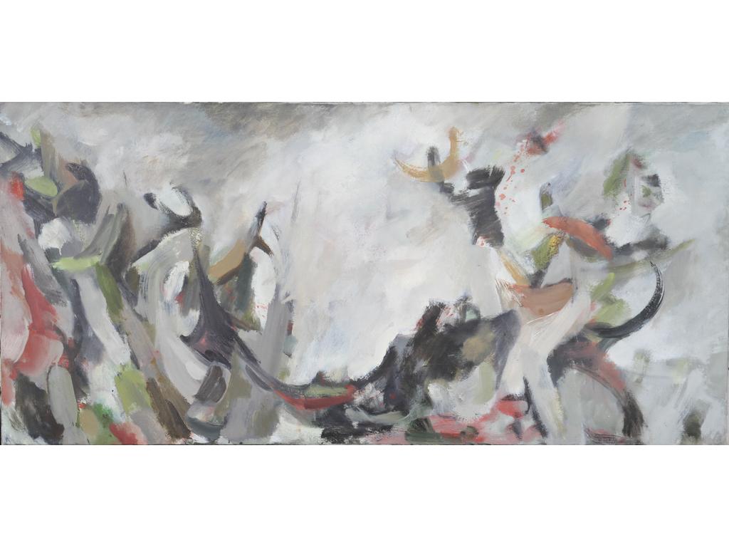 Robert DROULERS (1920-1994) : Composition abstraite. Huile sur toile. Dim. : 65x137cm.