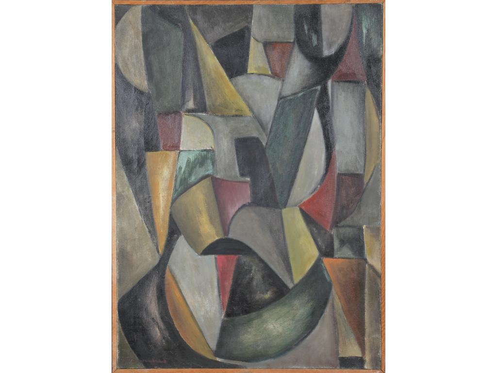 Robert DROULERS (1920-1994) : Sans titre. Huile sur toile, signée en bas à gauche. Datée 1956 au dos et située à Lambersart. Dim. : 99x72,5cm.