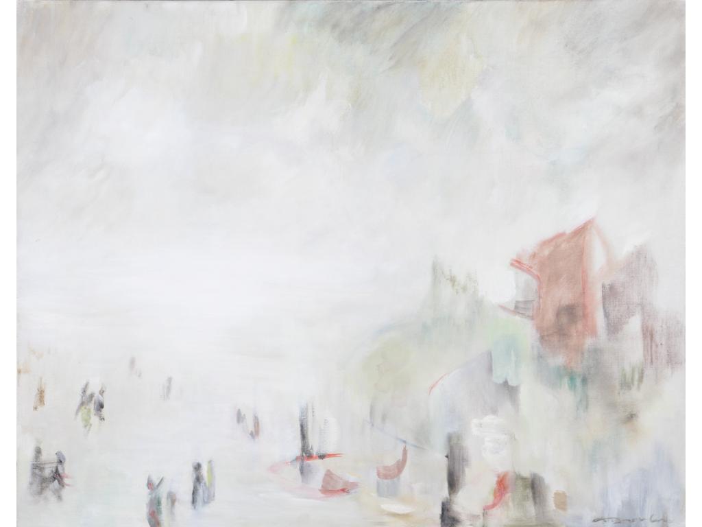Robert DROULERS (1920-1994) : Paysage animé. Huile sur toile, signée bas à gauche. Située à lambersart au dos. Dim. : 73x92cm.
