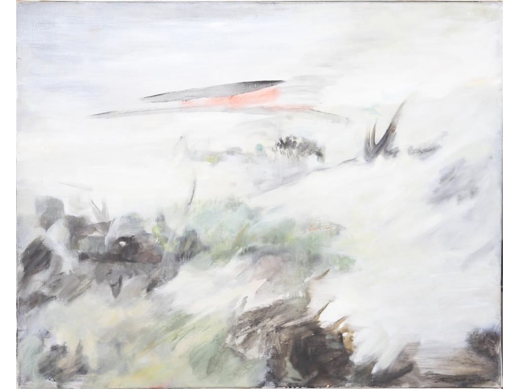 Robert DROULERS (1920-1994) : Sans titre. Huile sur toile, signée bas à droite. Etiquette 1969 au revers. Dim. : 73x91,5cm. (Restauration au centre).