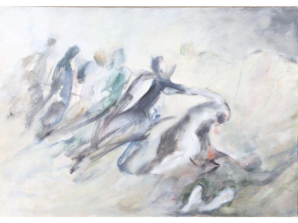 Robert DROULERS (1920-1994) : Parabole des aveugles. Huile sur toile. Dim. : 64x92cm.