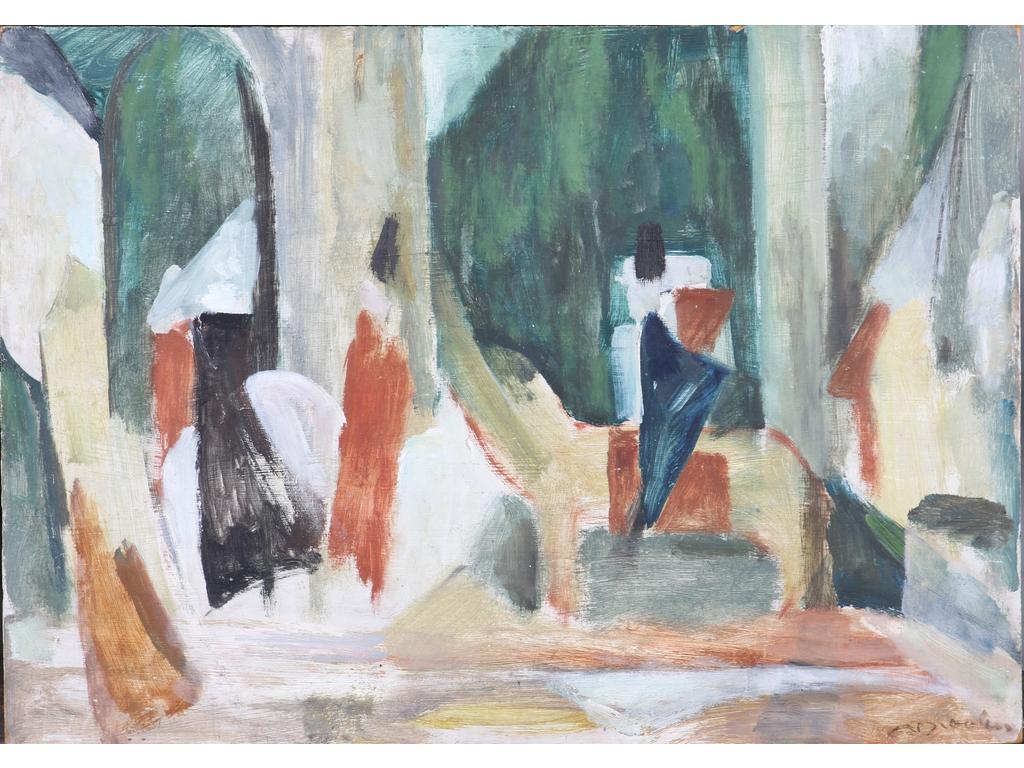 Robert DROULERS (1920-1994) : Composition. Huile sur isorel, signée bas à droite. Dim. : 46x65cm.