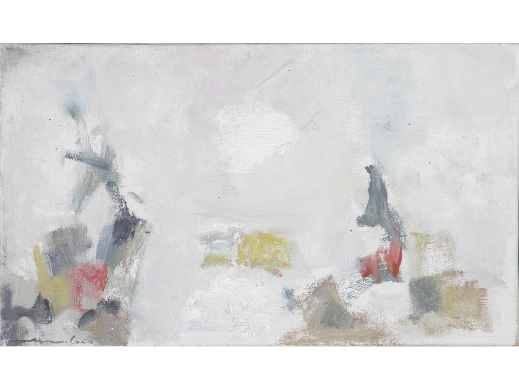 Robert DROULERS (1920-1994) : Composition. Huile sur toile, signée bas à gauche. Dim. : 27x46cm.