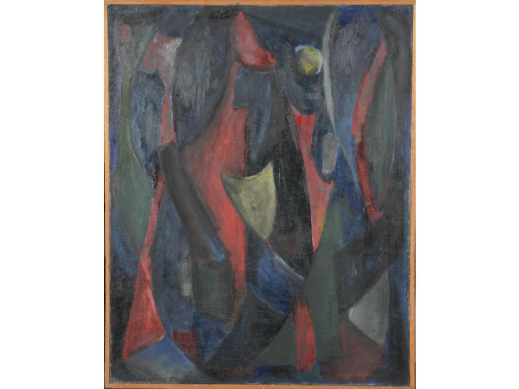 Robert DROULERS (1920-1994) : Géométrie. Huile sur toile, signée bas à gauche et datée 54. Dim. : 92x73cm.