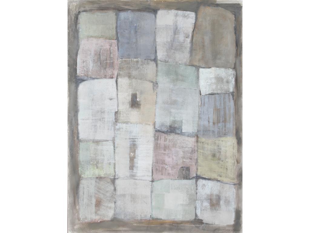 Robert DROULERS (1920-1994) : Composition géométrique. Technique mixte sur toile, signée en bas à droite. Dim. : 107x80cm.
