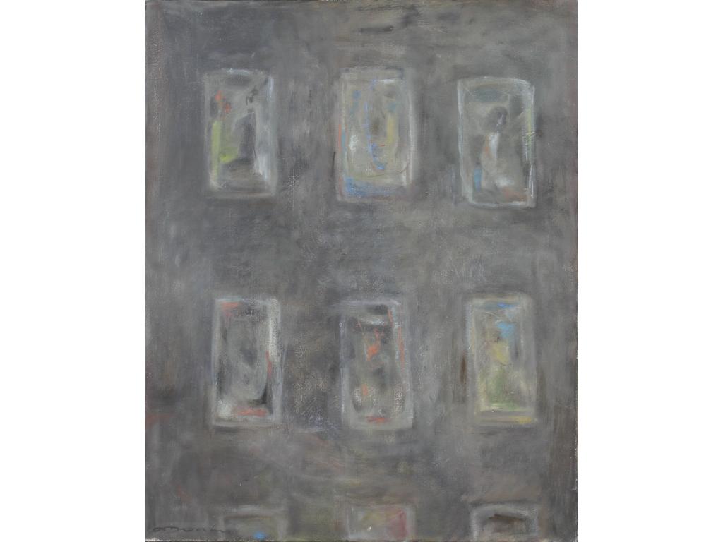 Robert DROULERS (1920-1994) : Géométrie. Huile sur toile, signée en bas à gauche. Etiquette au dos 1986. Dim. : 80x64,5cm.