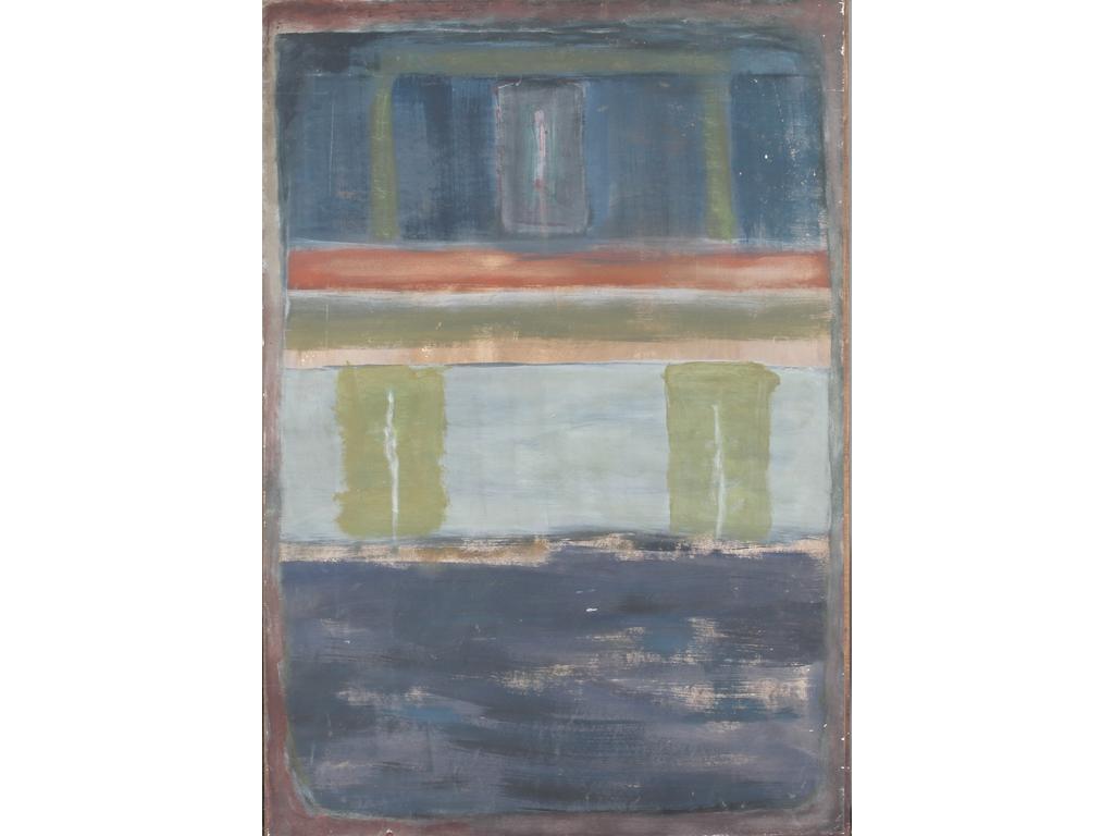 Robert DROULERS (1920-1994) : Composition. Technique mixte sur papier marouflé. Dim. : 109x76cm. Signée et située Saint Rémy au dos avec étiquette 1986.
